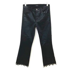 J Brand Selena Coated Lace-Detail Crop Bootcut Jeans in Black Out